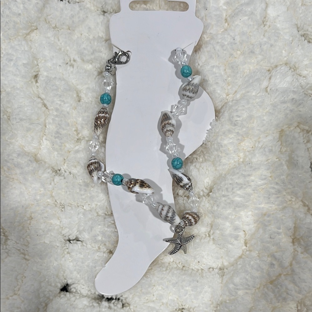 Seashell and Turquoise Beaded Anklet